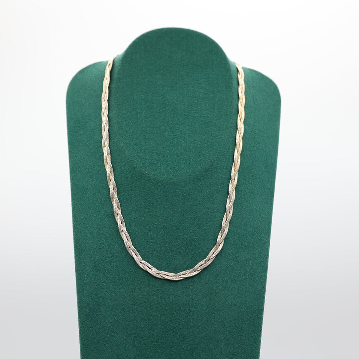925 Sterling Silver Gold Plated Two Tone Triple Braided 17 Inch Chain Necklace