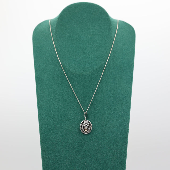 925 Sterling Silver 20 Inch Chain Suarti Bali 925 18k Gold Ornate Oxidized Charm Pendant Necklace
