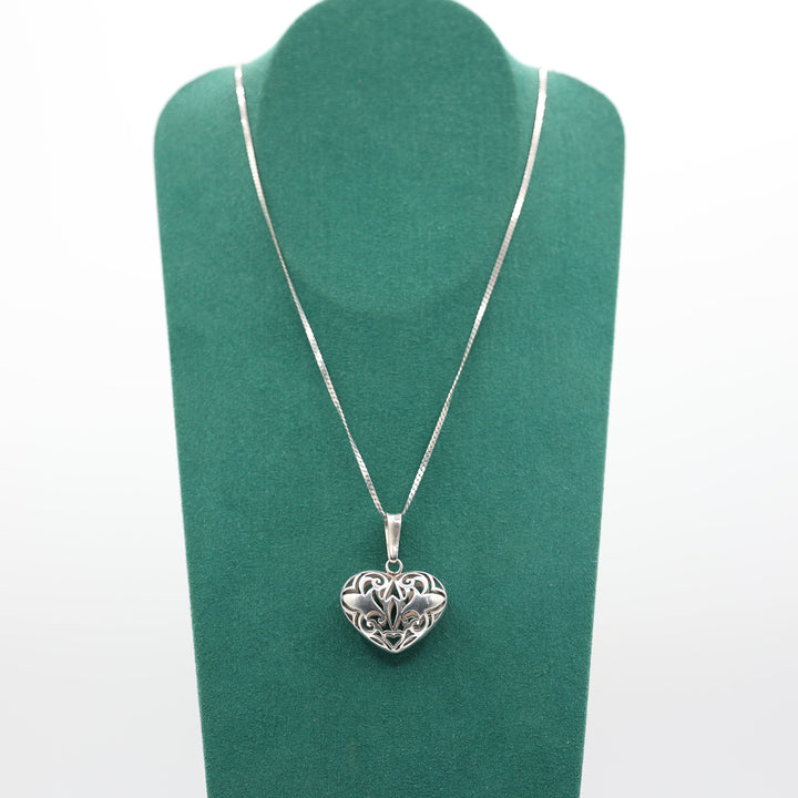 Sterling Silver 18 Inch Filigree Bubble Heart Pendant