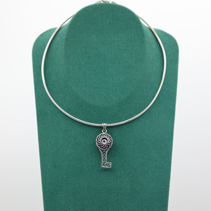 925 Sterling Silver Evil Eye Key Charm Pendant Necklace