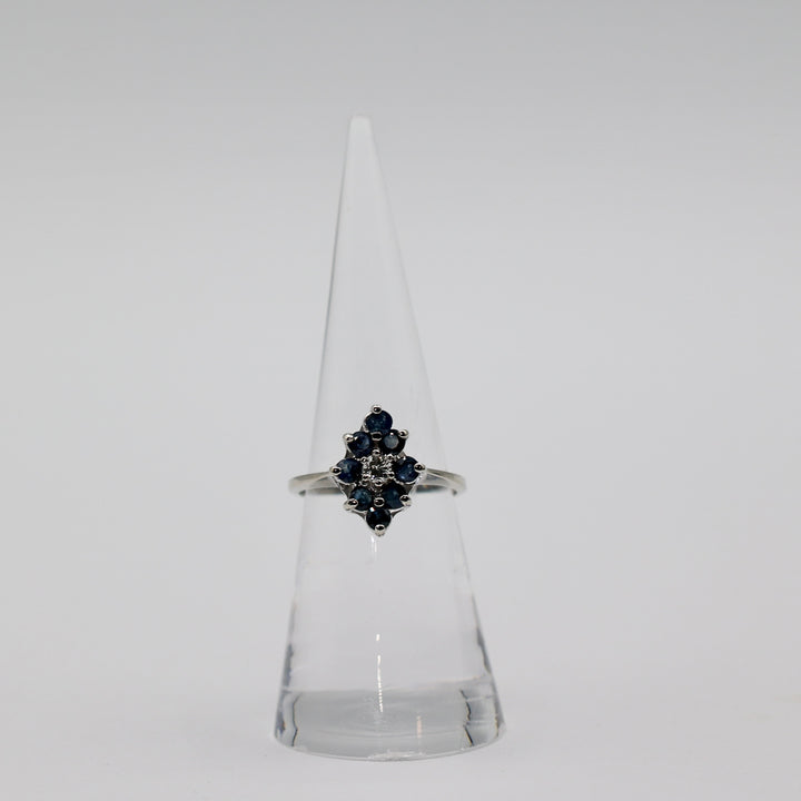 14k White Gold Blue Topaz and Diamond Ring - Size 6