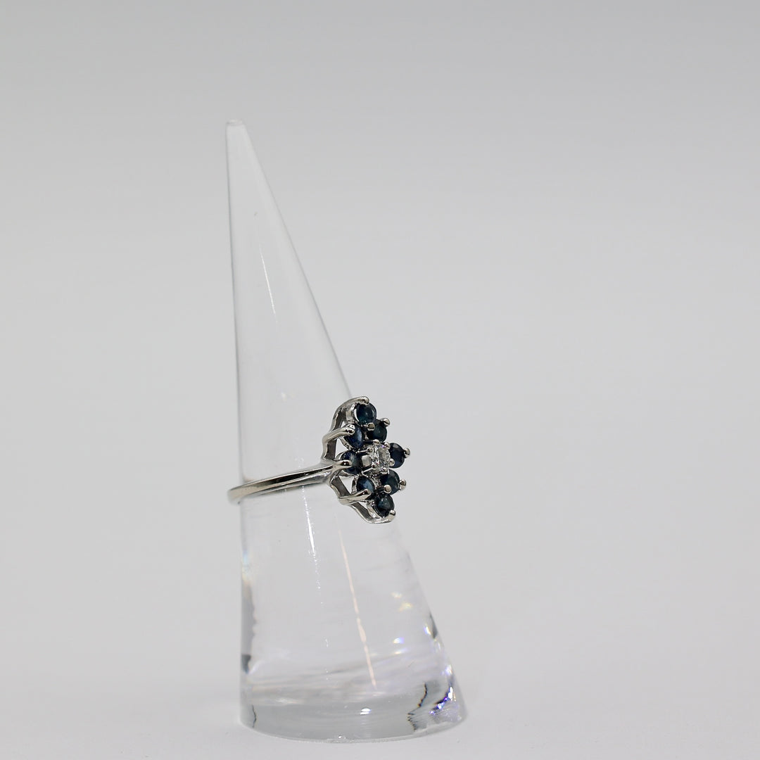 14k White Gold Blue Topaz and Diamond Ring - Size 6