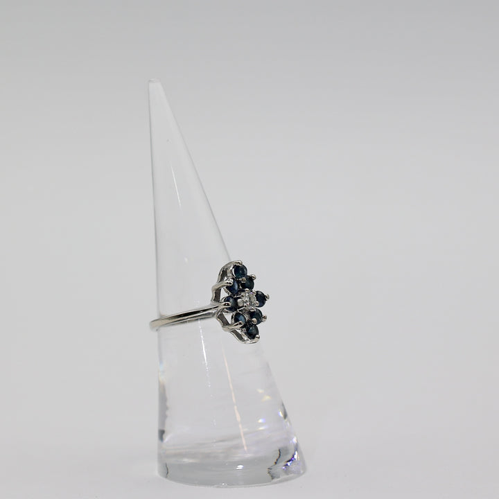 14k White Gold Blue Topaz and Diamond Ring - Size 6