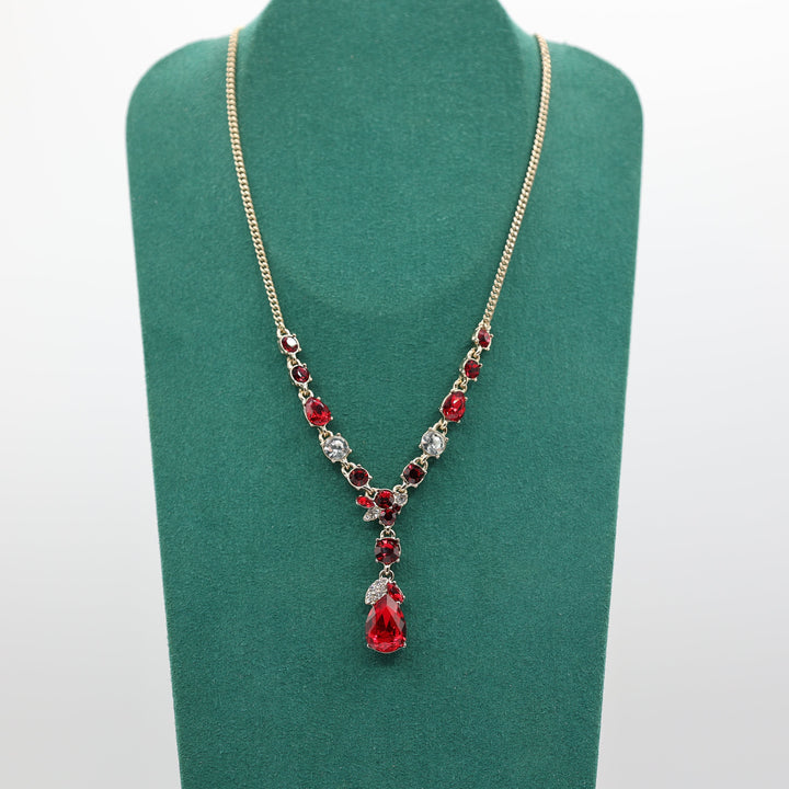 Givenchy Y Drop Gold Tone Clear Red Crystal Necklace