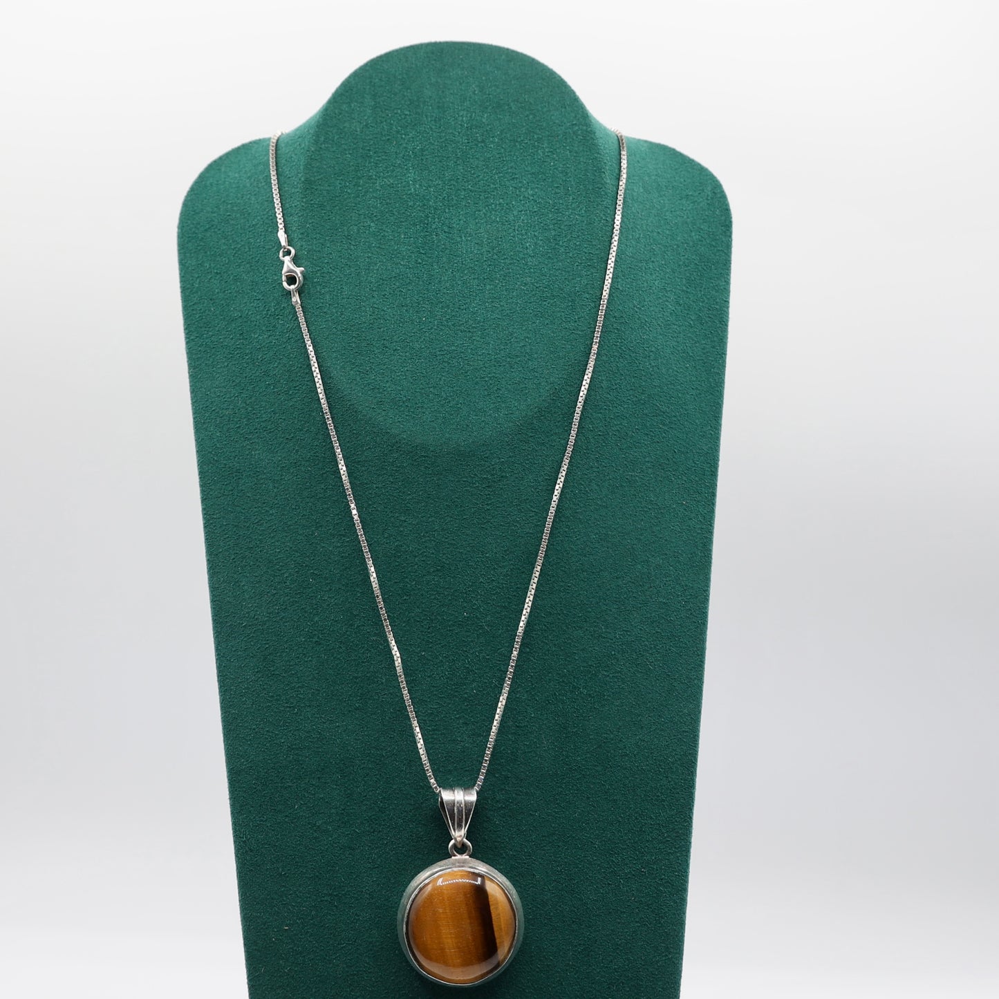 925 Sterling Silver Tigers Eye Pendant Necklace - 18 Inches