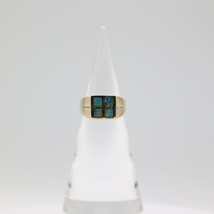 14K Yellow Gold Ring With Four Square Opals And White Diamonds Size 9.75