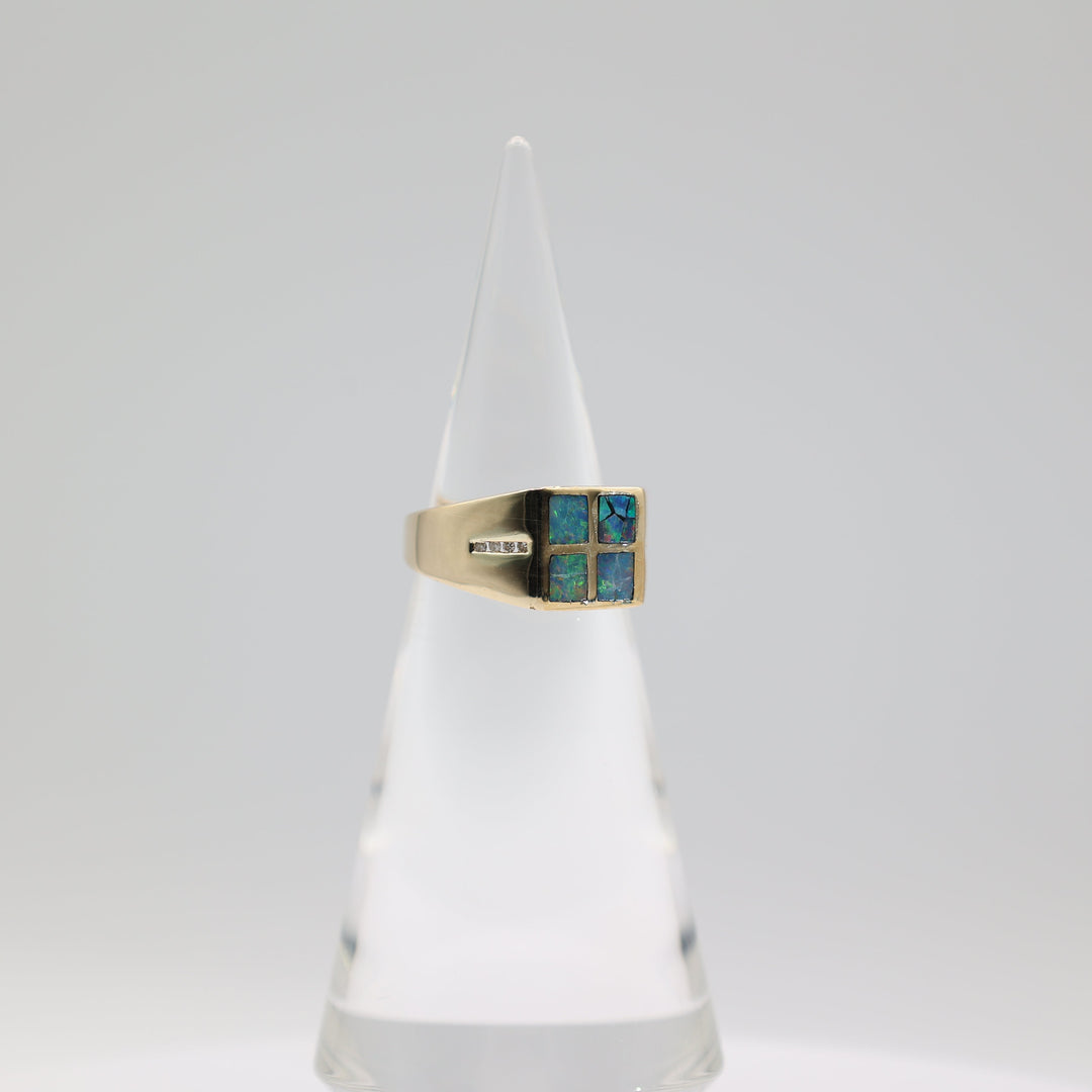 14K Yellow Gold Ring With Four Square Opals And White Diamonds Size 9.75