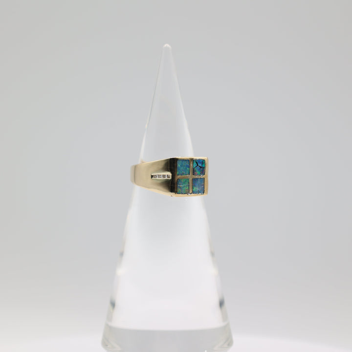 14K Yellow Gold Ring With Four Square Opals And White Diamonds Size 9.75