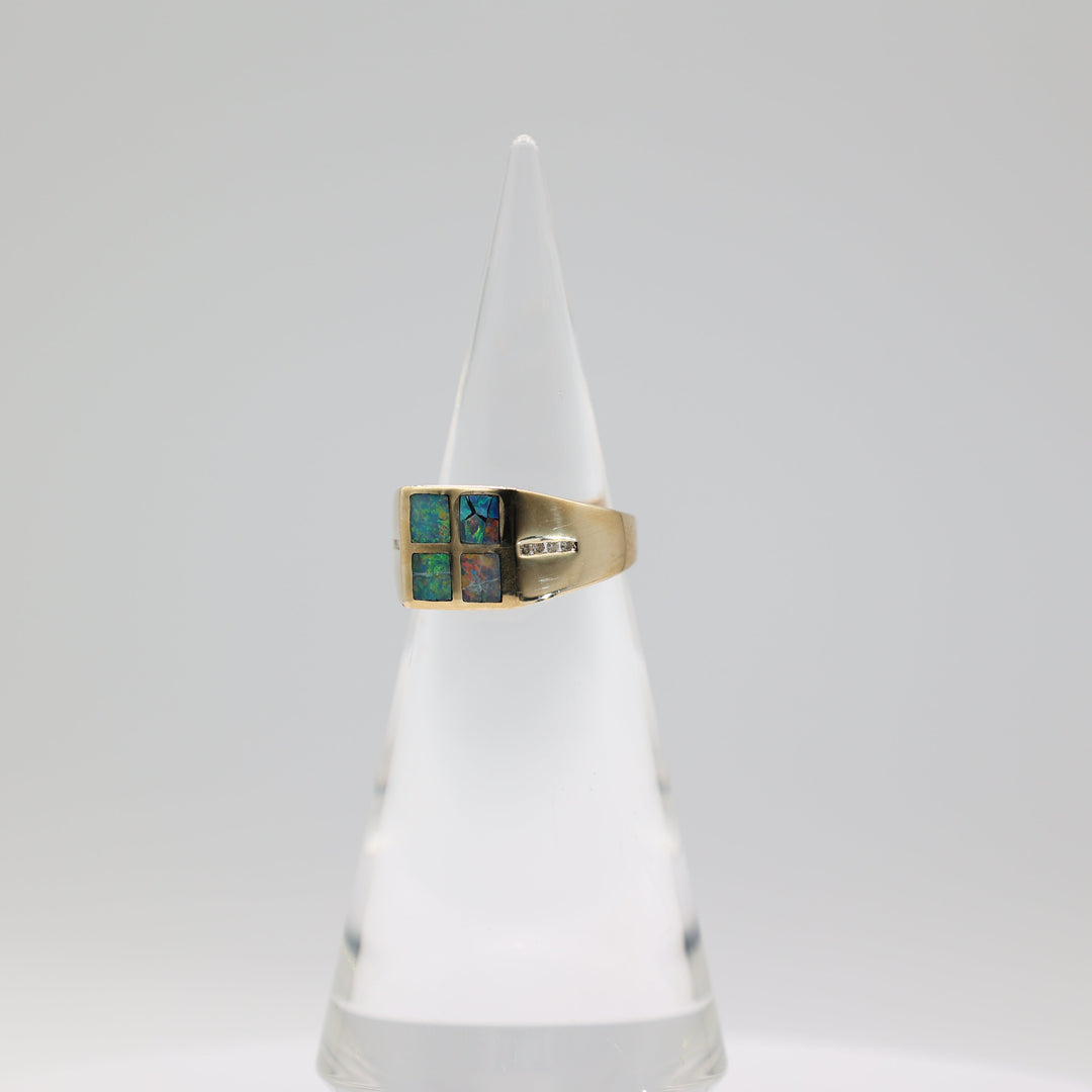 14K Yellow Gold Ring With Four Square Opals And White Diamonds Size 9.75