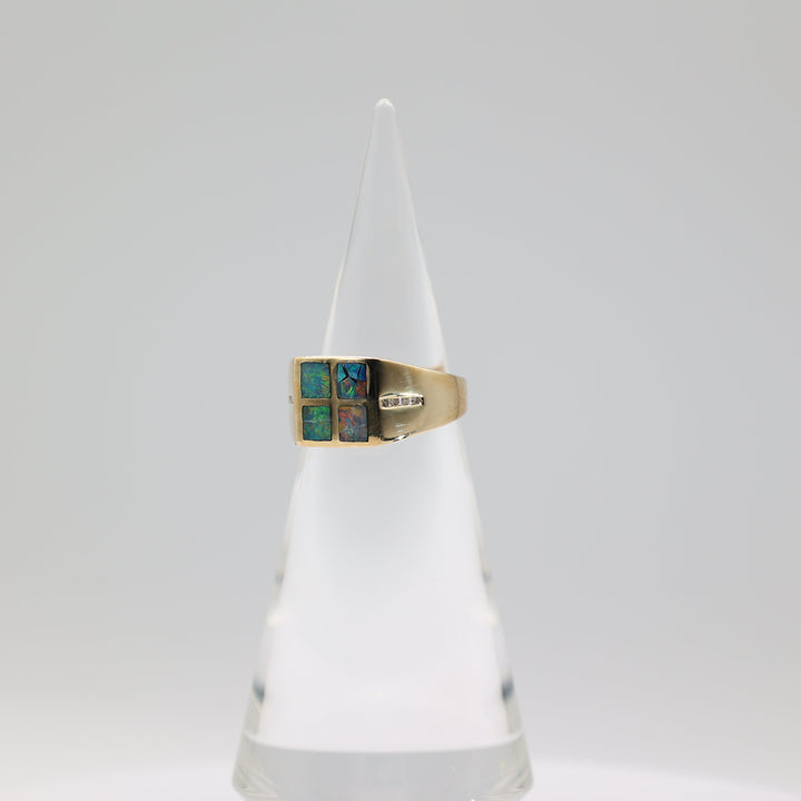 14K Yellow Gold Ring With Four Square Opals And White Diamonds Size 9.75