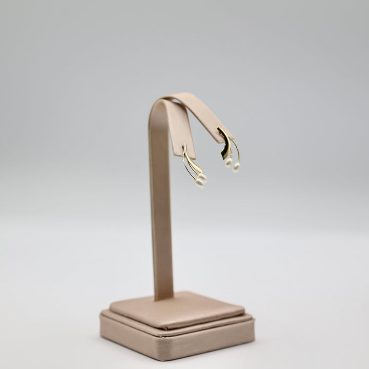14k Yellow Gold Beaded Pearlescent Earrings