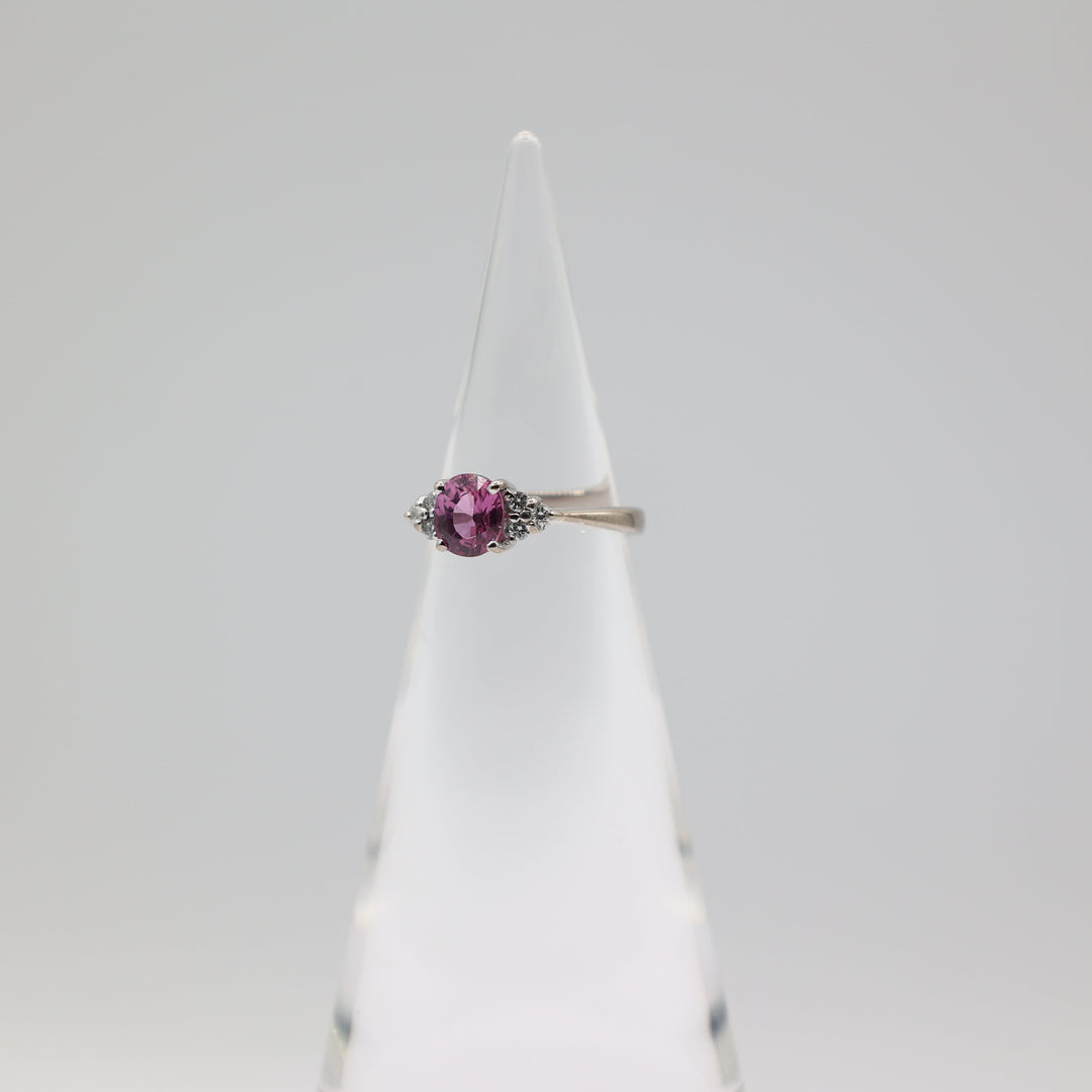 14k White Gold Pink Sapphire Ring 7mm Center Stone With 6 Accent 2mm Diamonds