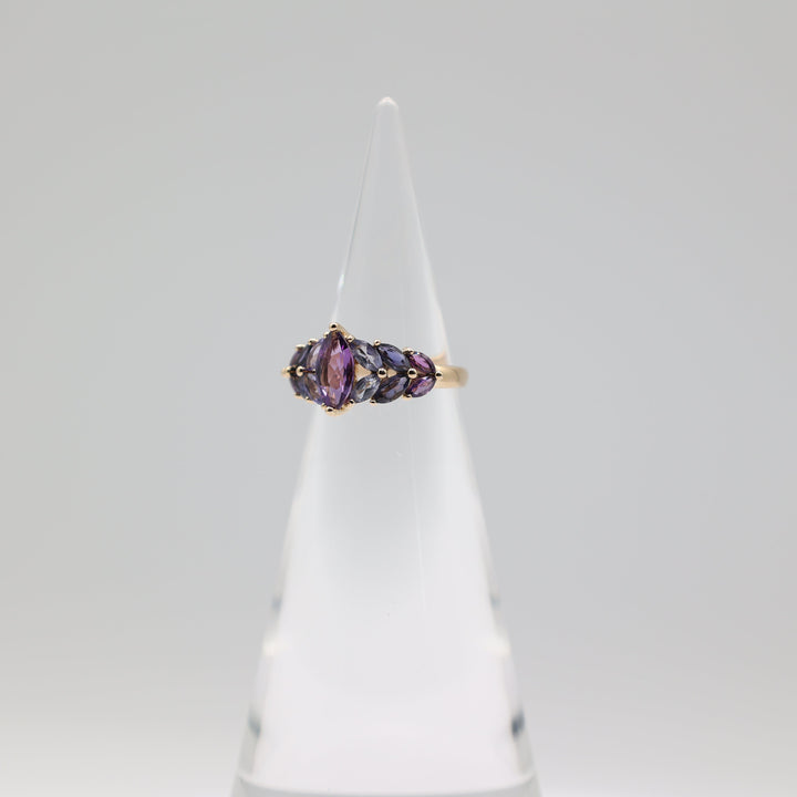14K Yellow Gold Amethyst Ring With Three Shades Size 6.75
