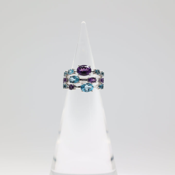 Effy 925 Confetti Ring With Blue Topaz And Amethyst Stone Size 6.75