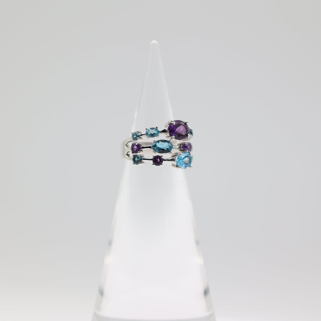 Effy 925 Confetti Ring With Blue Topaz And Amethyst Stone Size 6.75