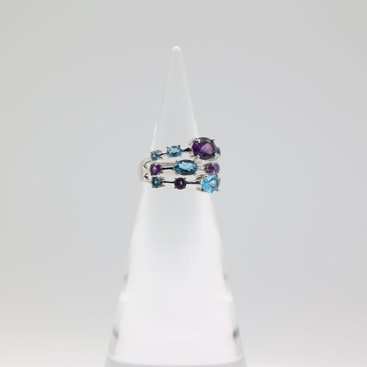 Effy 925 Confetti Ring With Blue Topaz And Amethyst Stone Size 6.75
