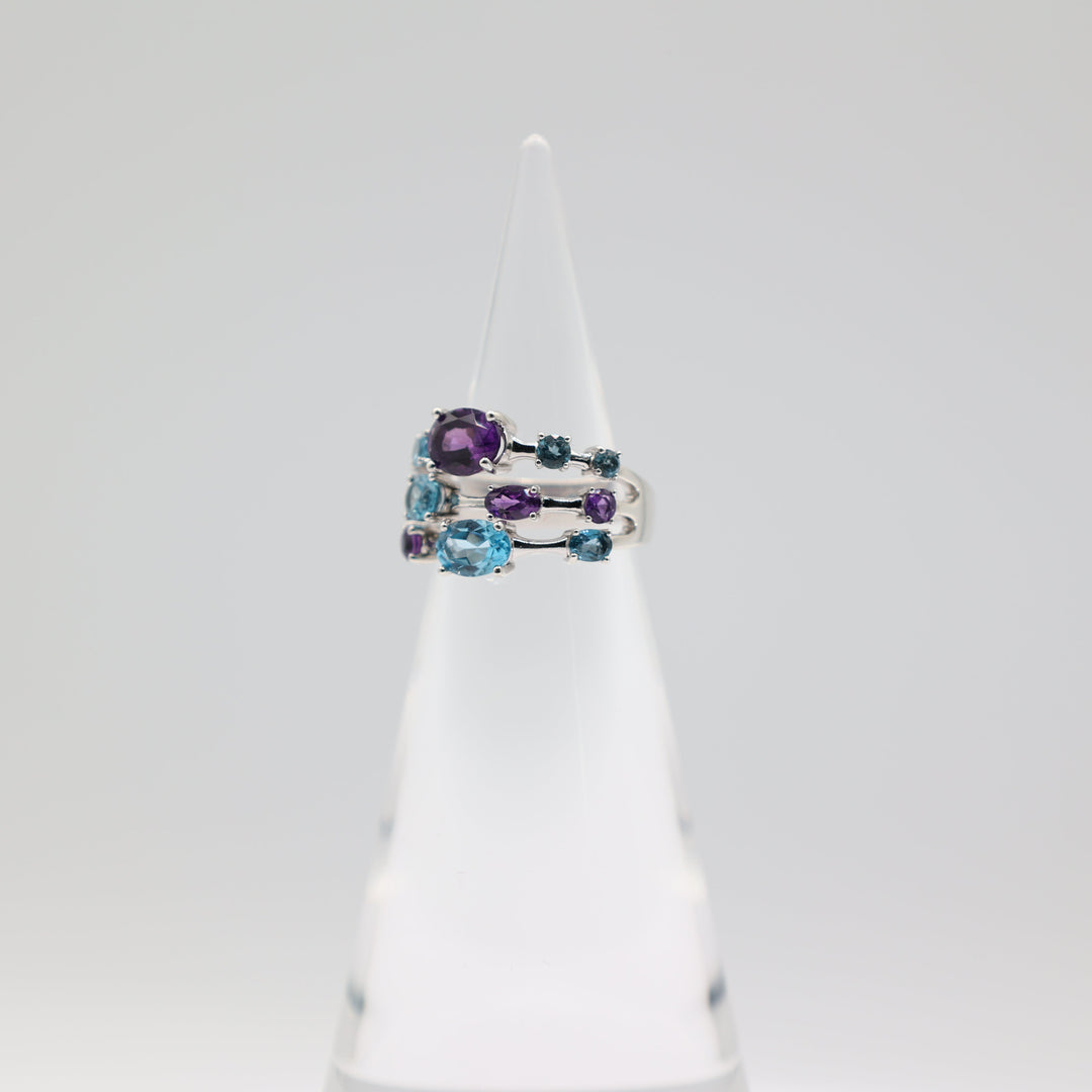 Effy 925 Confetti Ring With Blue Topaz And Amethyst Stone Size 6.75