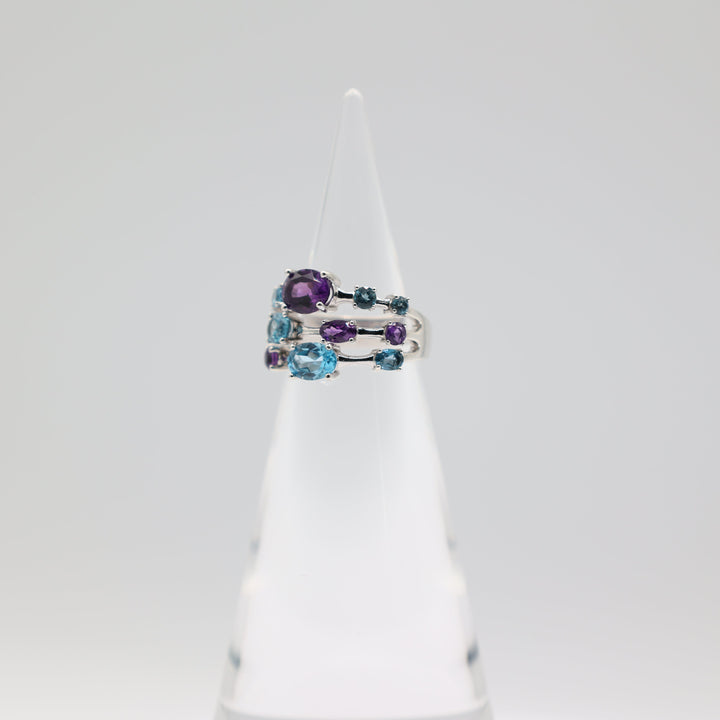 Effy 925 Confetti Ring With Blue Topaz And Amethyst Stone Size 6.75