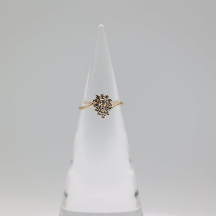14K Yellow Gold Almond Cluster White Diamond Ring Size 8