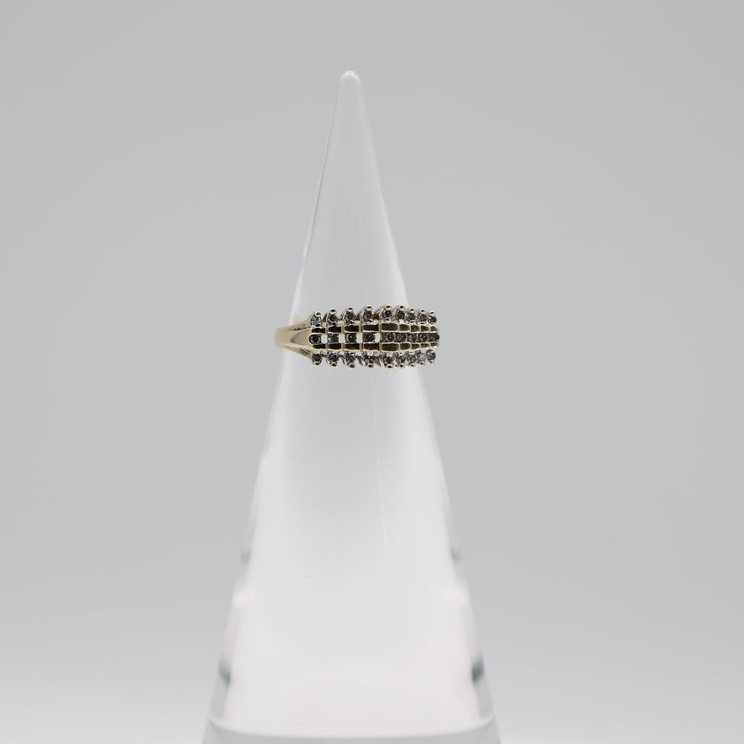 10K Yellow Gold Multi White Diamond Layered Ring Size 7