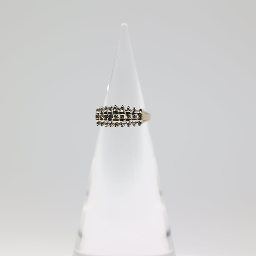 10K Yellow Gold Multi White Diamond Layered Ring Size 7