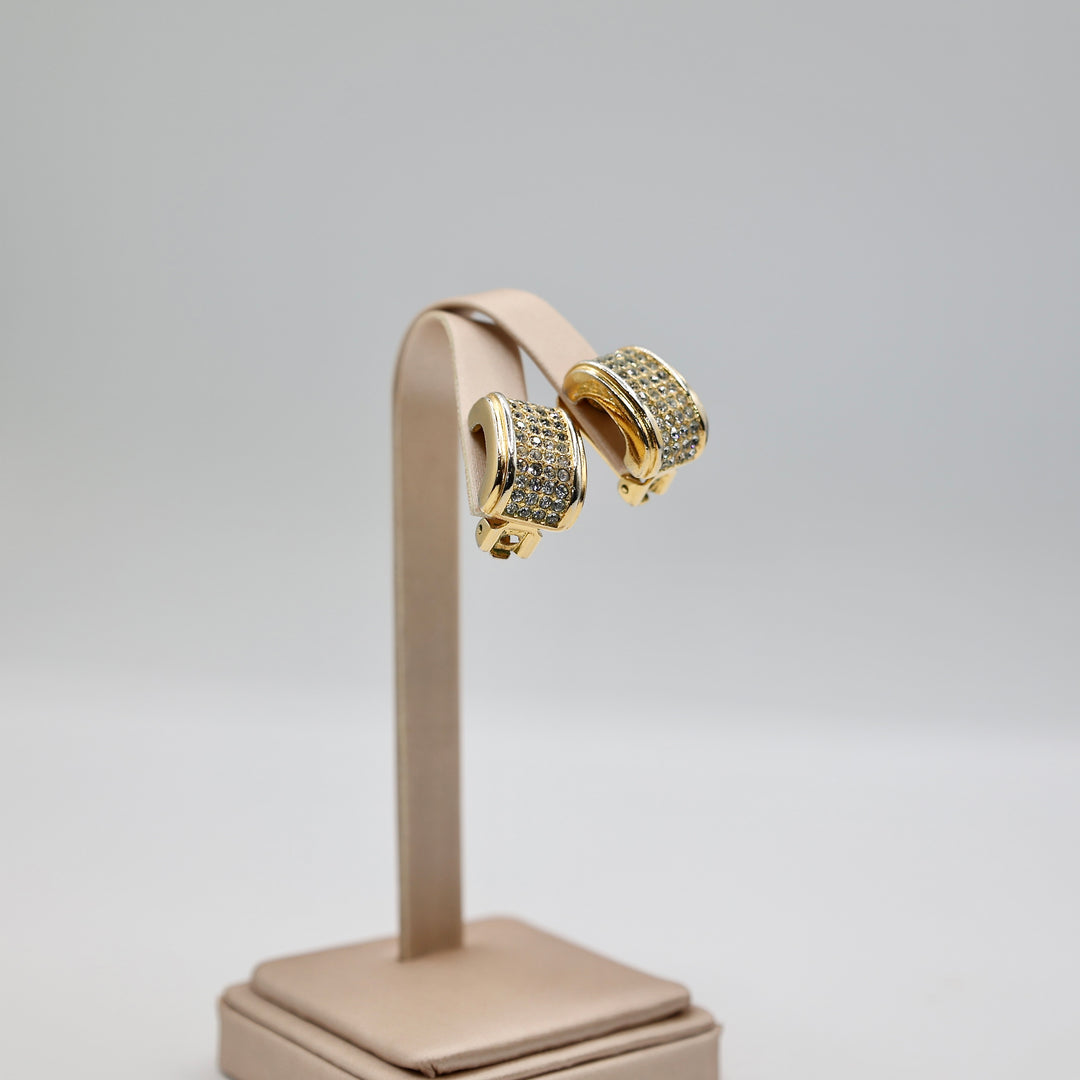 Gold Plated Vintage Christian Dior Rhinestone Clip on Earrings
