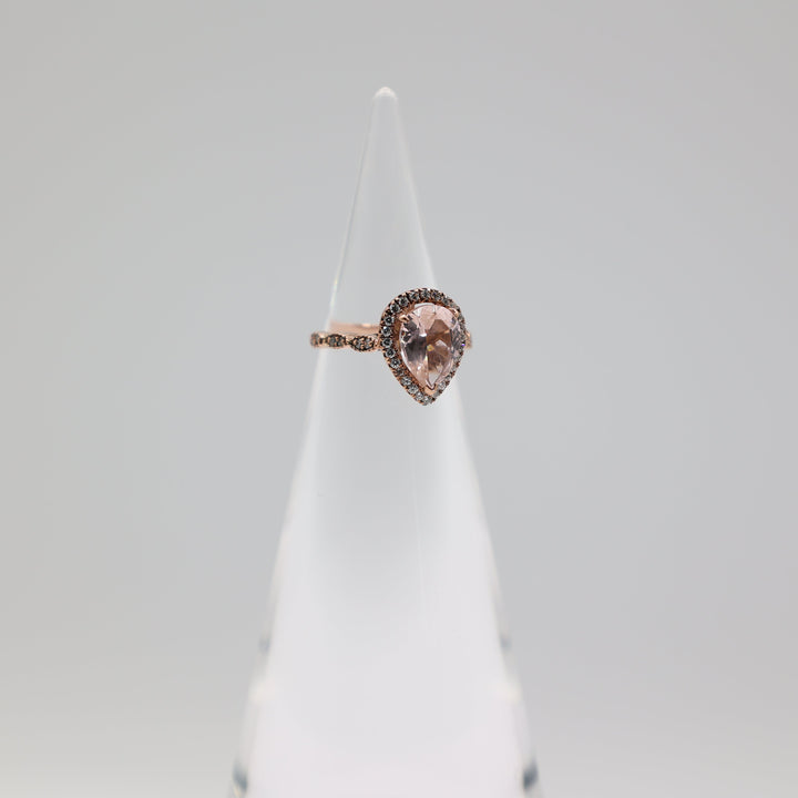 10k Rose Gold Pear Shaped Cubic Zirconia Pink Halo Ring White CZ Size 3.25