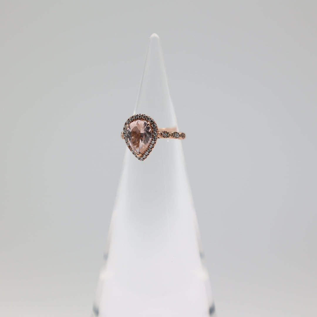 10k Rose Gold Pear Shaped Cubic Zirconia Pink Halo Ring White CZ Size 3.25