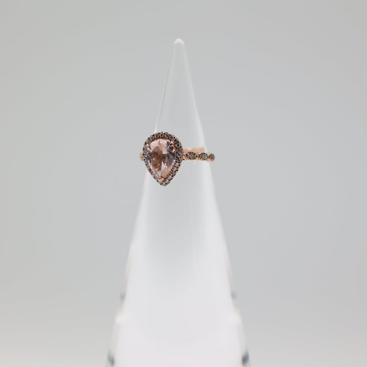 10k Rose Gold Pear Shaped Cubic Zirconia Pink Halo Ring White CZ Size 3.25