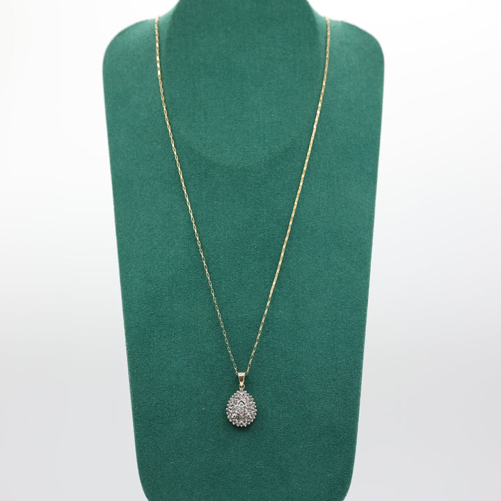 10K Yellow Gold Vintage Pearl Shaped White Diamond Pendant Necklace 18 Inch