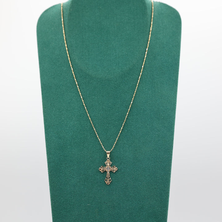 14K Yellow Gold Cross Necklace 17 Inch Length Fine Jewelry Gift