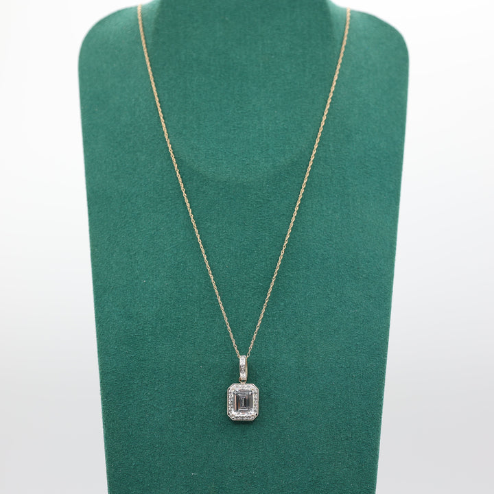 14K Yellow Gold Cubic Zirconia Baguette Pendant Necklace 17 Inch