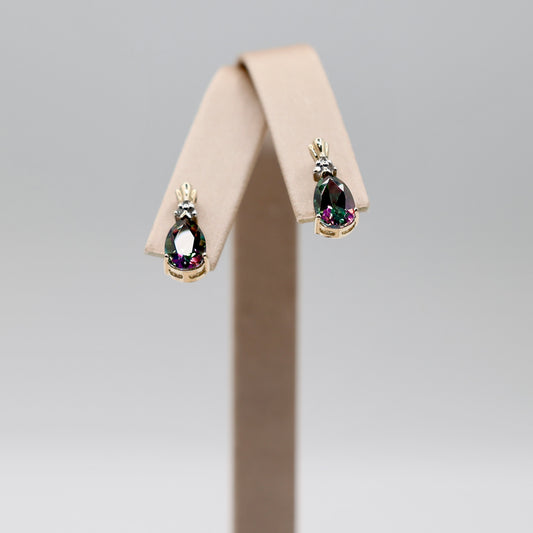 14k Yellow Gold Mystic Topaz and Diamond Drop Earrings