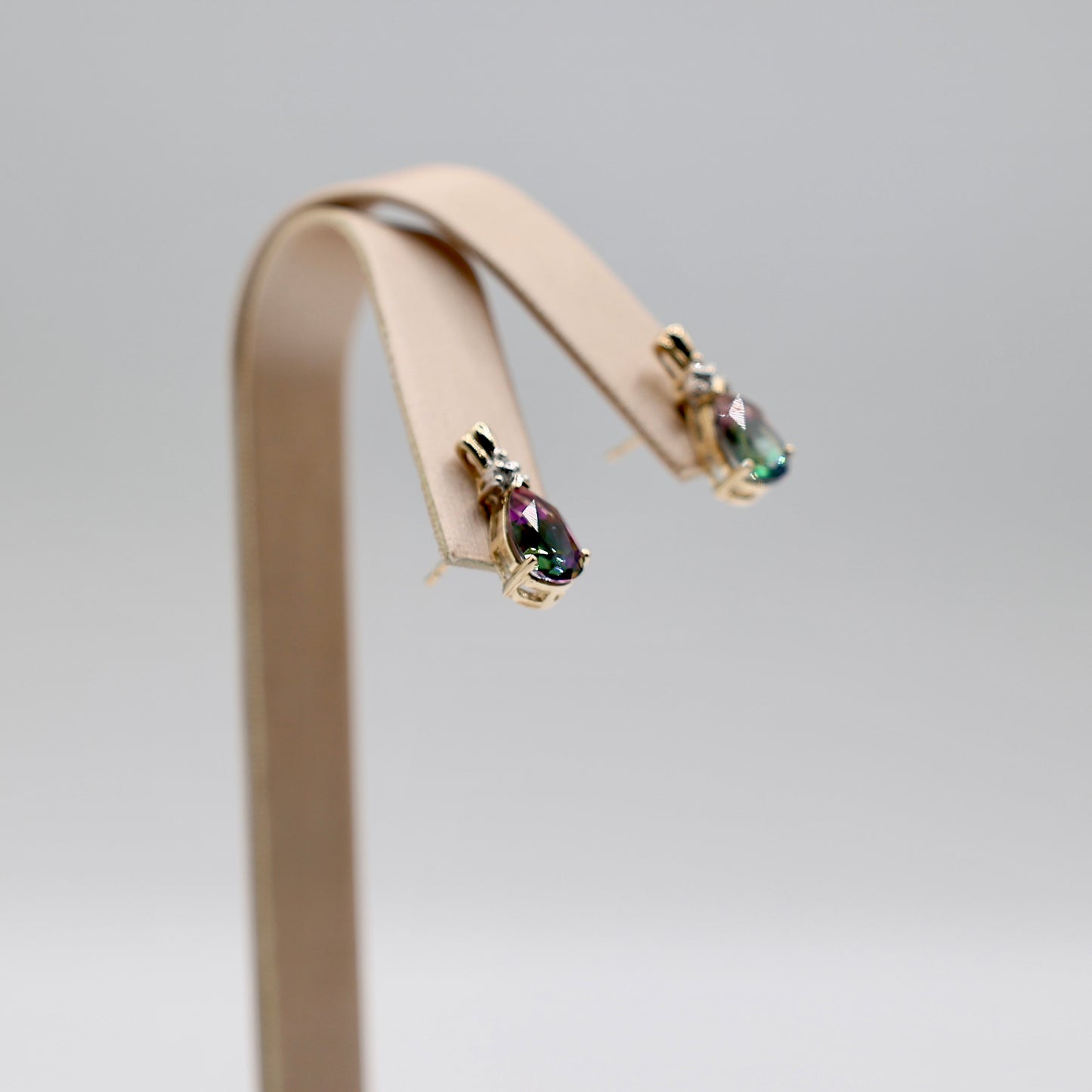 14k Yellow Gold Mystic Topaz and Diamond Drop Earrings