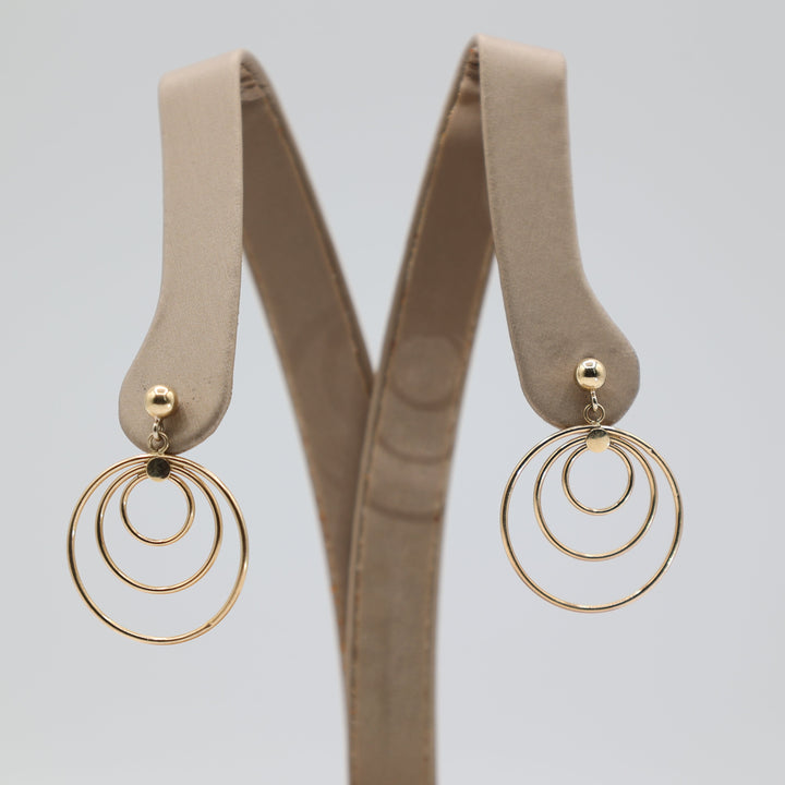 14K Yellow Gold Multi Circle Dangle Earrings For Everyday Elegance