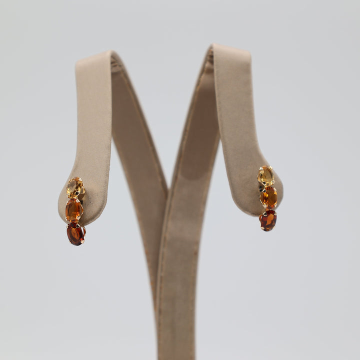 10K Yellow Gold Three Tone Citrine Stud Earrings 6x4mm