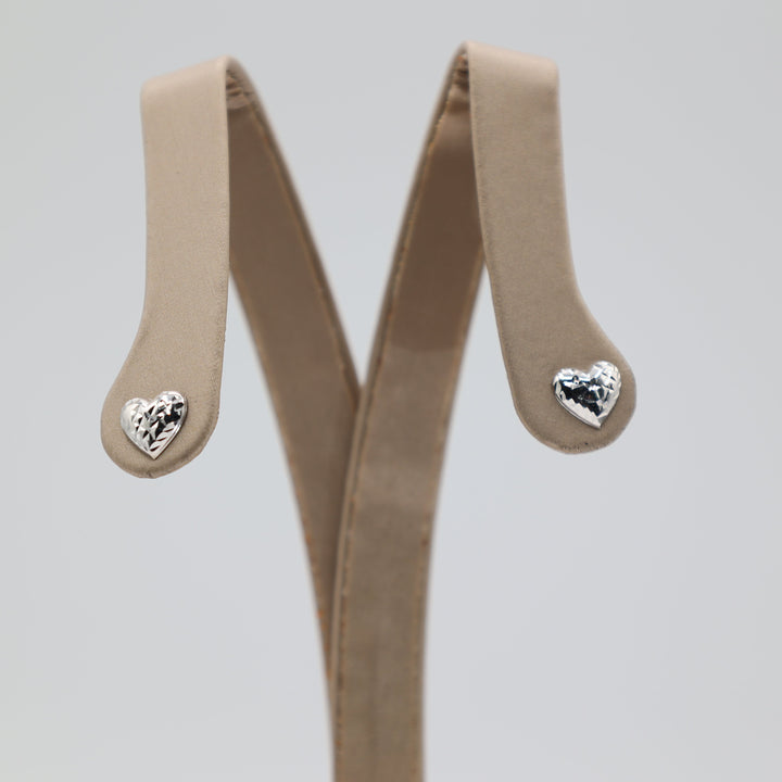 14K White Gold Heart Stud Earrings For Elegant Everyday Wear