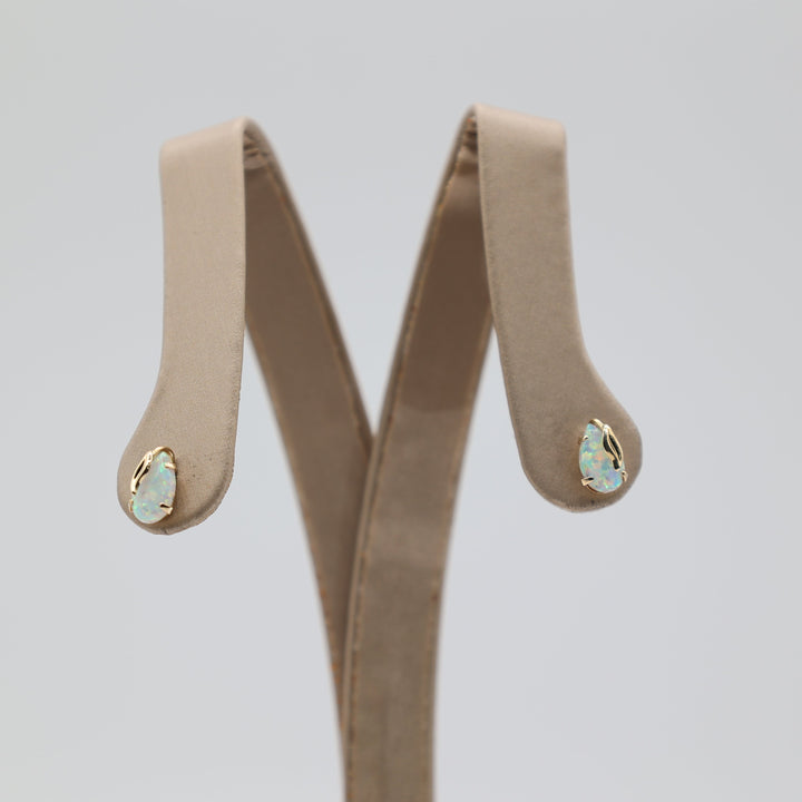 14K Yellow Gold 5x8mm Opal Stud Earrings Elegant Jewelry Gift