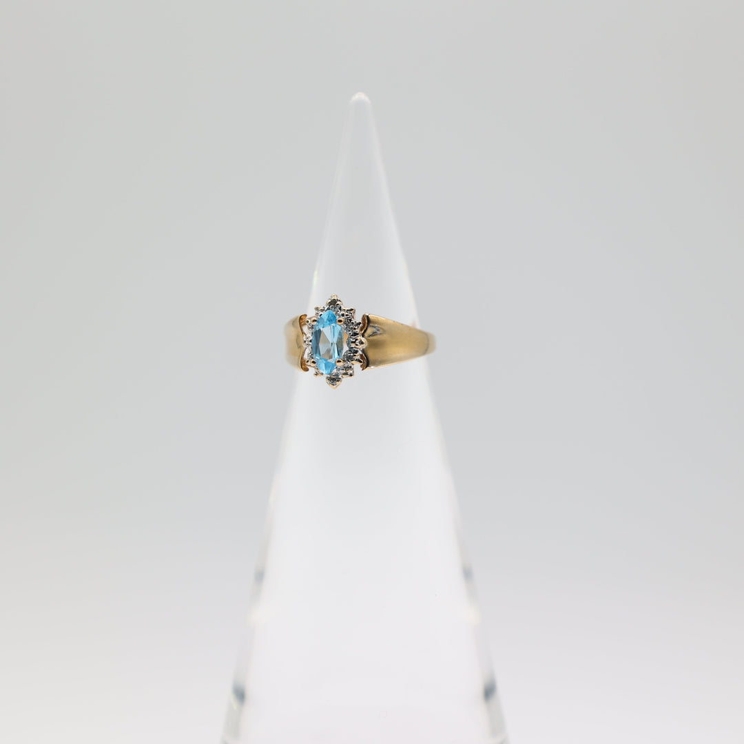 10K Yellow Gold Vintage Marquise Blue Topaz and White Diamond Accent Ring