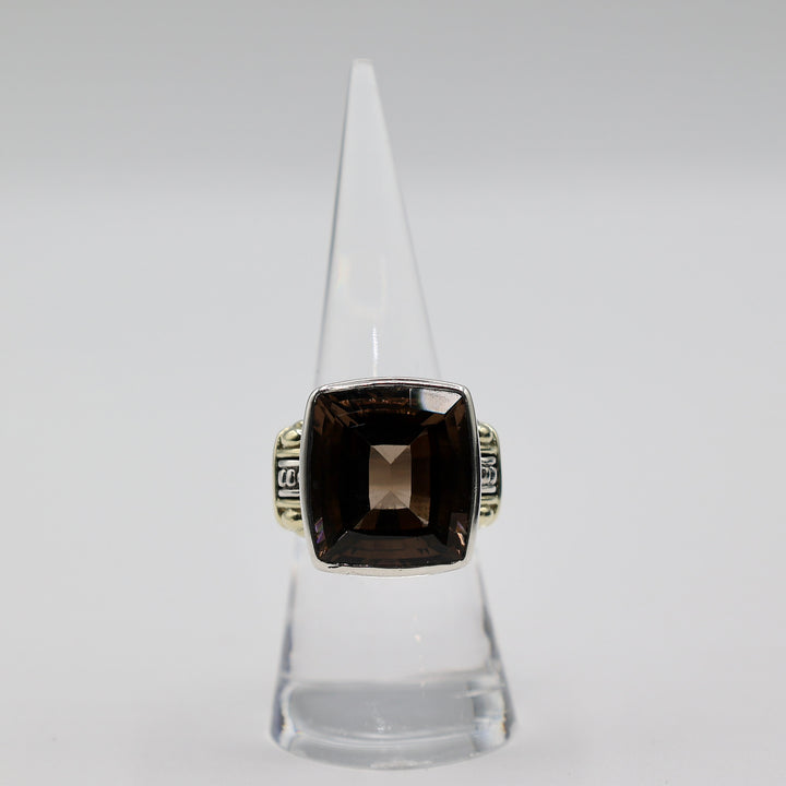 925 Sterling Silver and 18k Yellow Gold LAGOS Smokey Quartz Ring - Size 6.75