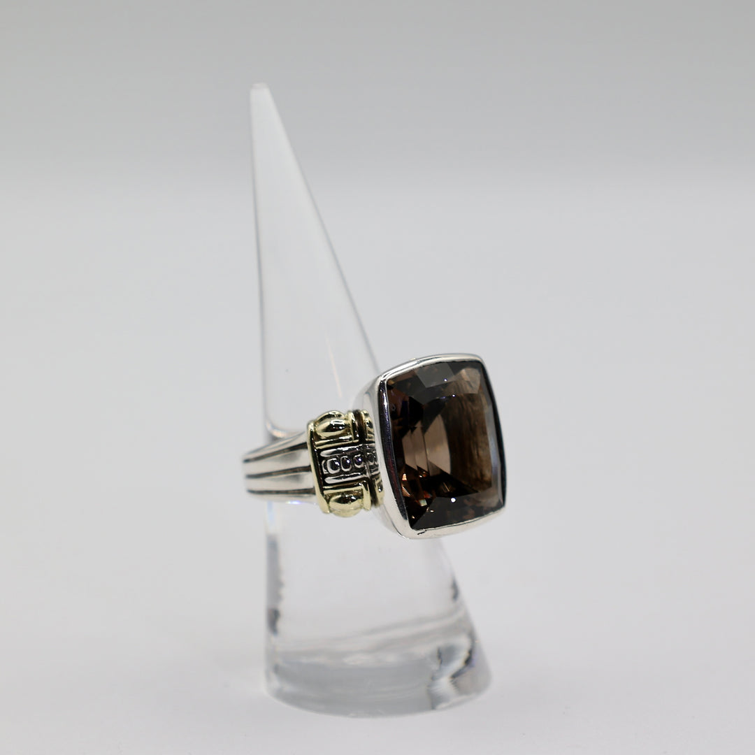 925 Sterling Silver and 18k Yellow Gold LAGOS Smokey Quartz Ring - Size 6.75