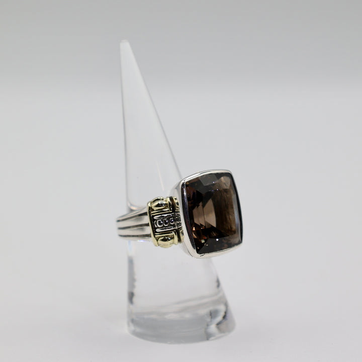 925 Sterling Silver and 18k Yellow Gold LAGOS Smokey Quartz Ring - Size 6.75