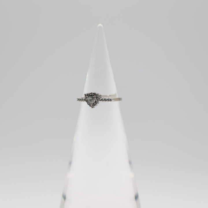 14K White Gold 3.5mm Trillion And Diamond Ring Size 6.75