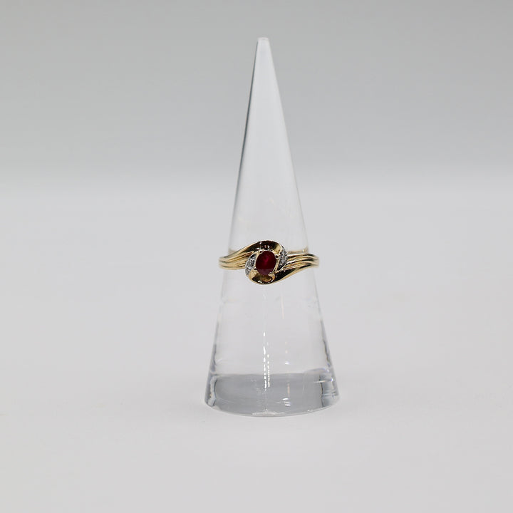 18k Yellow Gold Ruby and Diamond Ring - Size 6.25