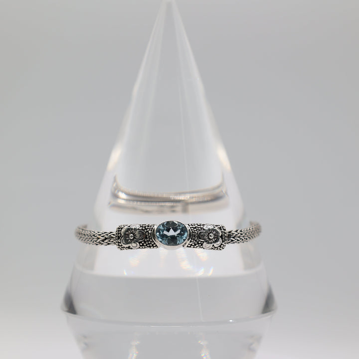 925 Sterling Silver Blue Topaz Bracelet 10x8mm Cable 8.5 Inch
