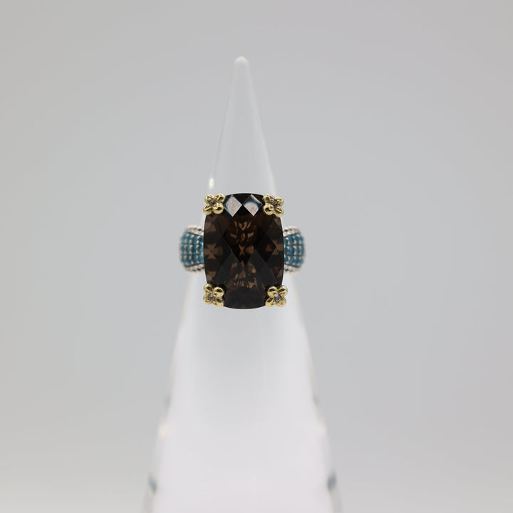Barbara Bixby 925 Sterling Silver 18K Gold Smoky Quartz Ring 20x14mm 7.75