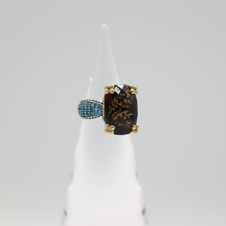 Barbara Bixby 925 Sterling Silver 18K Gold Smoky Quartz Ring 20x14mm 7.75