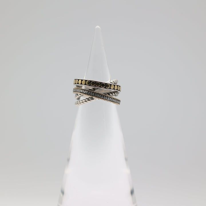 Effy Sterling Silver Ring With 18K Gold Accents And Diamond Dots Size 6.75
