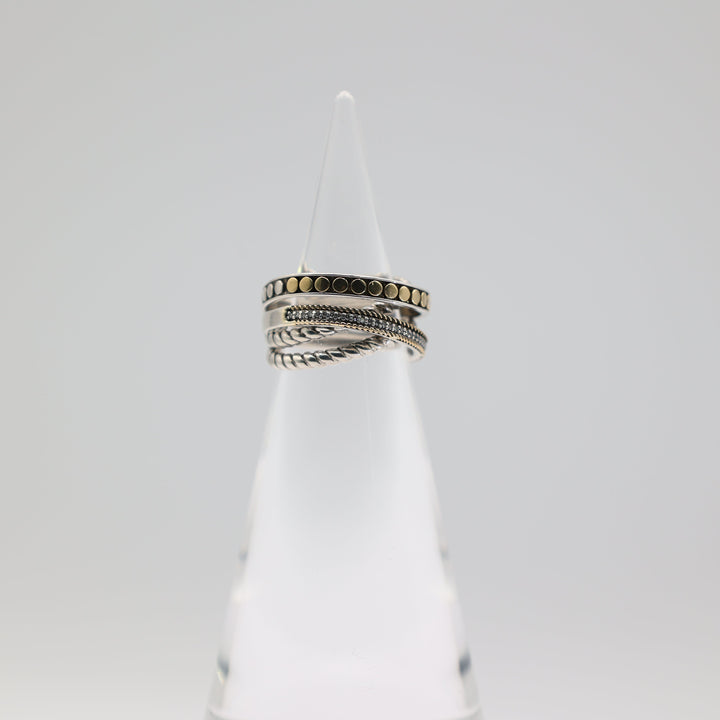 Effy Sterling Silver Ring With 18K Gold Accents And Diamond Dots Size 6.75