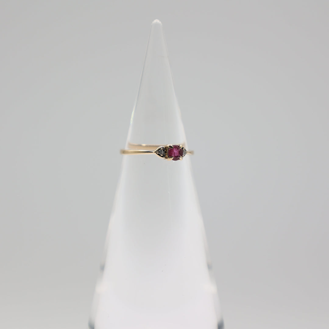 14K Yellow Gold 4mm Ruby And 1mm Diamond Accents Ring Size 6
